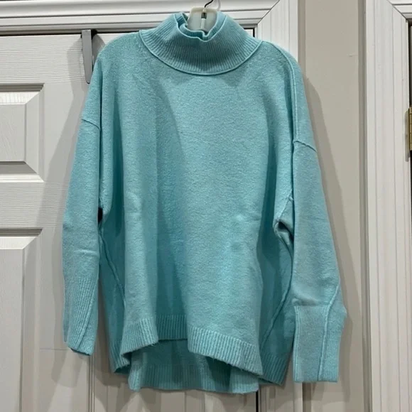 Free People AQUA BLUE After Glow mock neck sweater - Picture 2 of 7